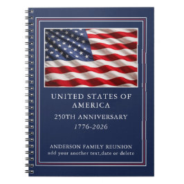 Caderno Espiral Personalizado Patriótico EUA 250º Aniversário