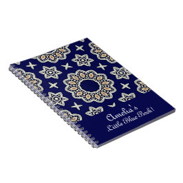 Caderno Espiral Personalizar a Arte de Mandala Azul e Dourada