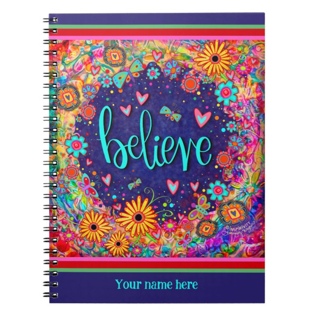 Caderno Espiral Personalizar Acredita Corações Florais Muito Diver (Frente)