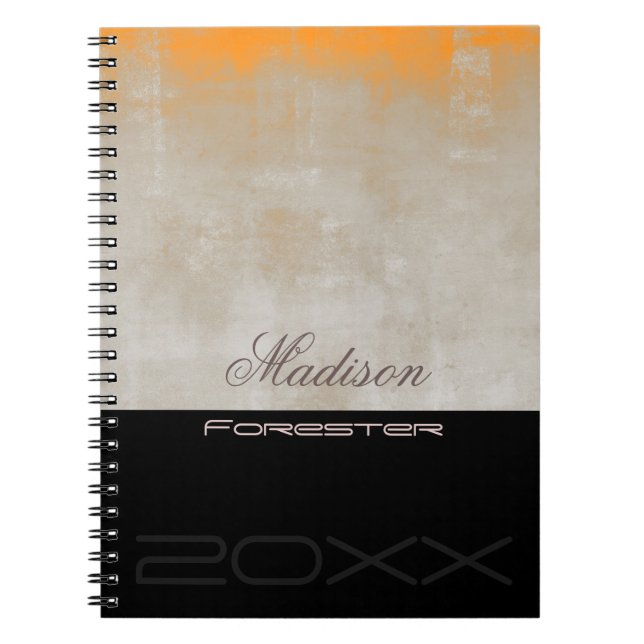 Caderno Espiral Personalizar Cinza Laranja na moda Preto (Frente)