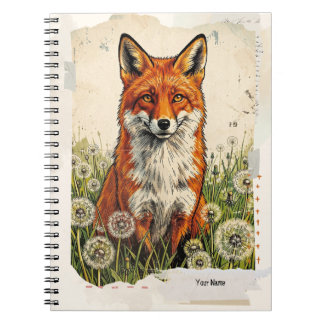 Caderno Espiral PERSONALIZAR Colagem de Raposa Vintage Fofo