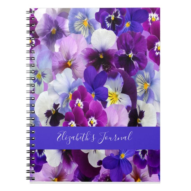 Caderno Espiral Personalizar Flores Brancas Florais Púrpuras Azuis (Frente)