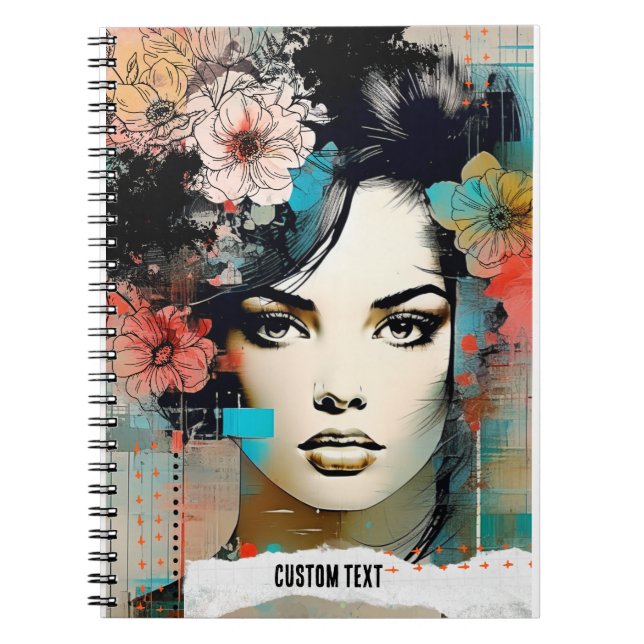 Caderno Espiral PERSONALIZAR: Flores de Colagem | Diário para note (Frente)