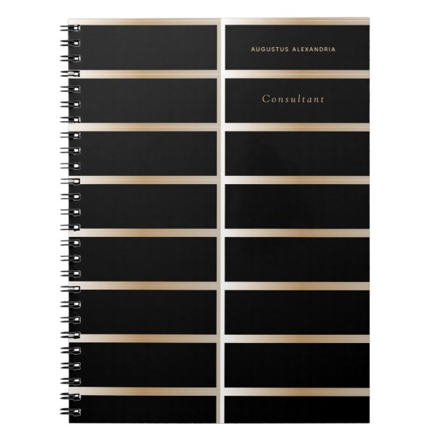 Caderno Espiral Personalizar na moda preto e ouro executivo (Frente)