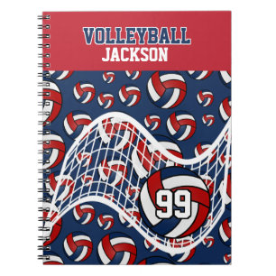 Caderno Espiral Personalizar o Voleibol - Vermelho, Branco e Marin