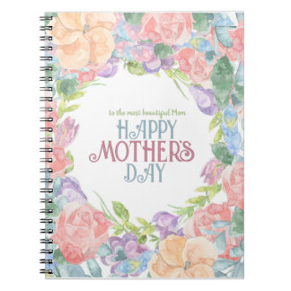 Caderno Espiral Personalizar Quatro Flores de Dia de as mães de Aq