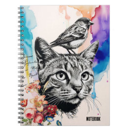 Caderno Espiral PERSONALIZAR: um Gato + um Pássaro | Diário para n