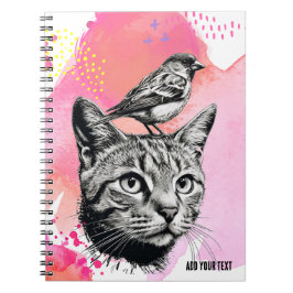 Caderno Espiral PERSONALIZAR: um Gato + um Pássaro | Diário para n
