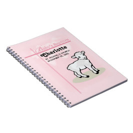 Caderno Espiral Personalizável, Batismo, Rosa, Menina, Cordeiro