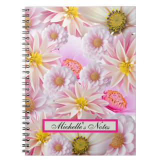 Caderno Espiral Personalizável Bonito em Floral Rosa