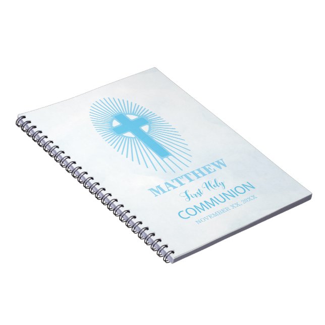 Caderno Espiral Personalize, Blue First Sagrada Comunhão (Lado Direito)