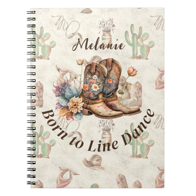 Caderno Espiral Personalize Dança de Linha Boho Ocidental (Frente)