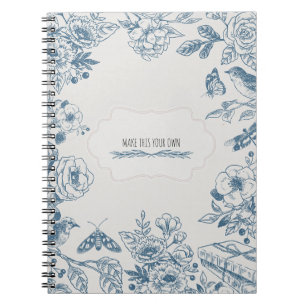 Caderno Espiral PERSONALIZE Flores da Linha Azul   Diário de Anota