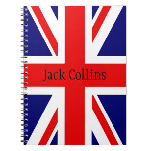 Caderno Espiral Personalize o nome da bandeira britânica - o bande