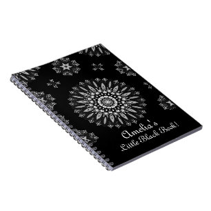Caderno Espiral Personalize o padrão Bonito de arte de ponto preto