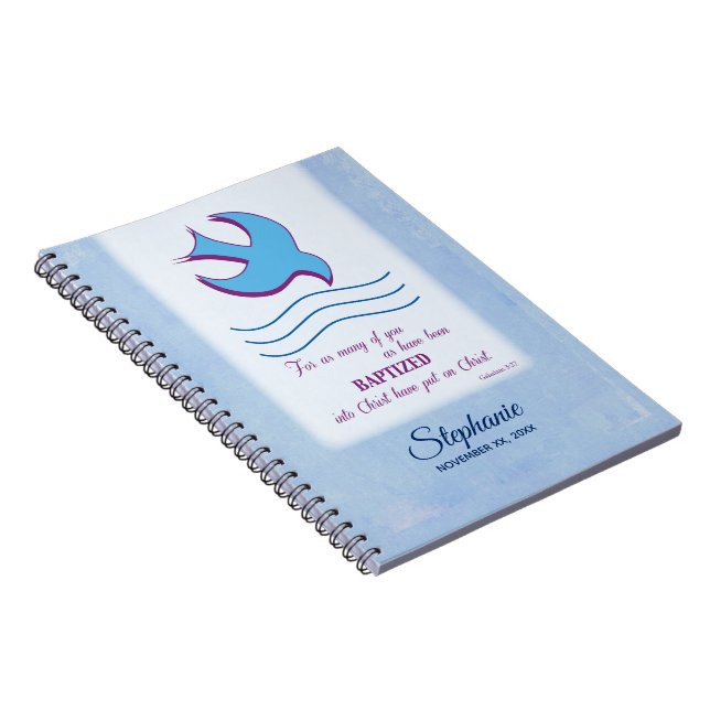 Caderno Espiral Personalize, pomba do batismo adulto em azul (Lado Direito)