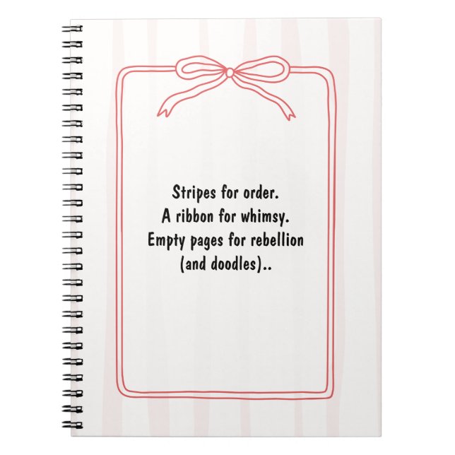 Caderno Espiral PERSONALIZE Red Ribbon Pink Stripe Pattern (Frente)