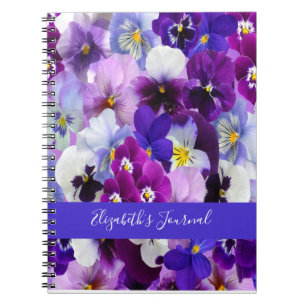 Caderno Espiral Personalize Roxo Azul Branco Floral Pensées Flores