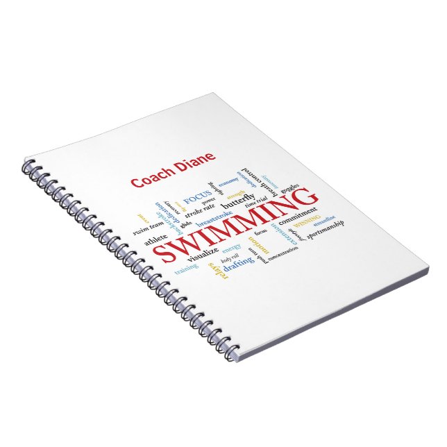 Caderno Espiral Personalize, Treinador De Nadação Obrigado Em Pala (Lado Direito)