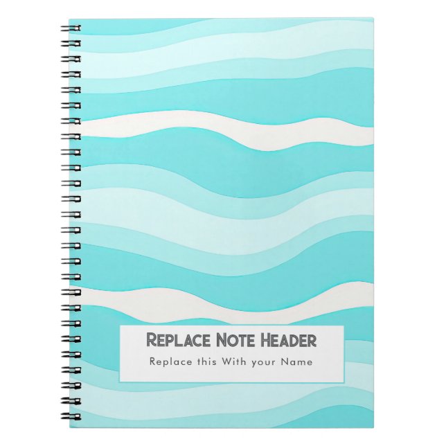 Caderno Espiral Personalized Aqua and White Wave Patterned  (Frente)