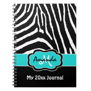 Caderno Espiral Personalized Aqua Black White Zebra Stripe Journal