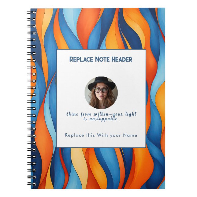 Caderno Espiral Personalized Blue and Orange Wave Patterned  (Frente)