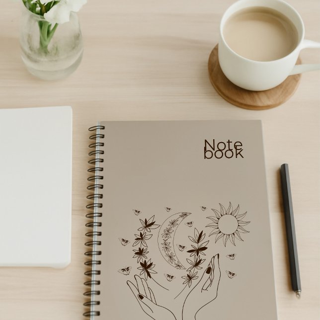 Caderno Espiral Personalized Boho Moon & Sun Spiral Notebook (Criador carregado)