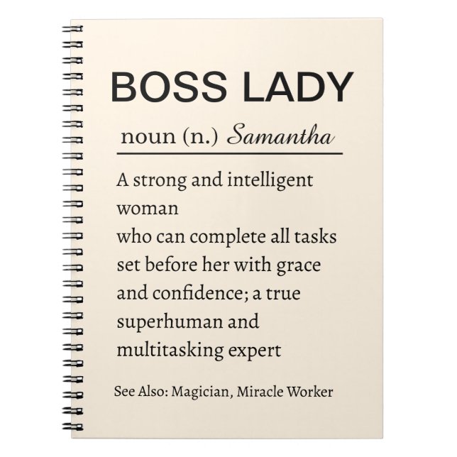 Caderno Espiral Personalized Boss Lady Definition Notebook Funny (Frente)