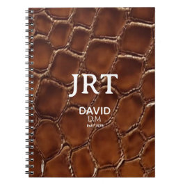 Caderno Espiral Personalized Brown Crocodile Leather Monogram
