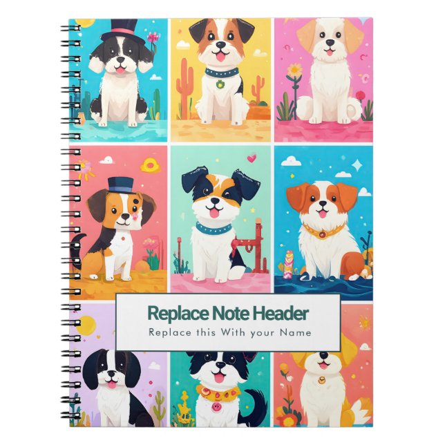Caderno Espiral Personalized Colorful Cute Dogs Notebook (Frente)