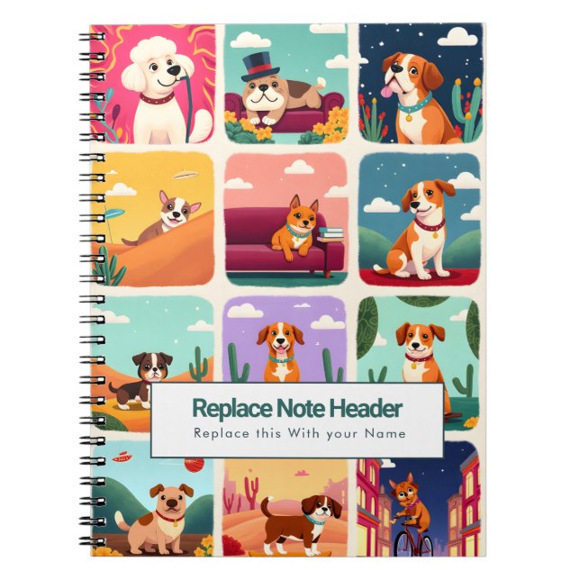 Caderno Espiral Personalized Colorful Cute Dogs Notebook (Frente)