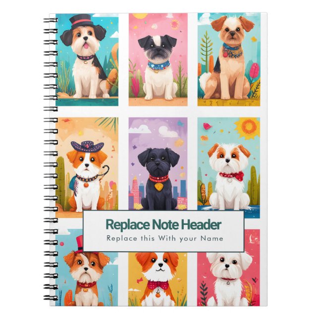 Caderno Espiral Personalized Colorful Cute Dogs Notebook (Frente)