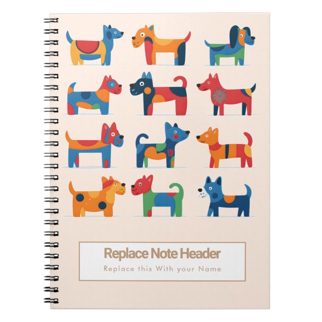 Caderno Espiral Personalized Colorful Cute Dogs Notebook (Frente)