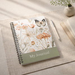 Caderno Espiral Personalized Cottagecore Floral and Butterfly