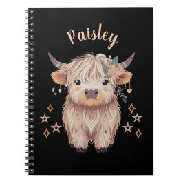 Caderno Espiral Personalized Cute Highland Cow Notebook Black
