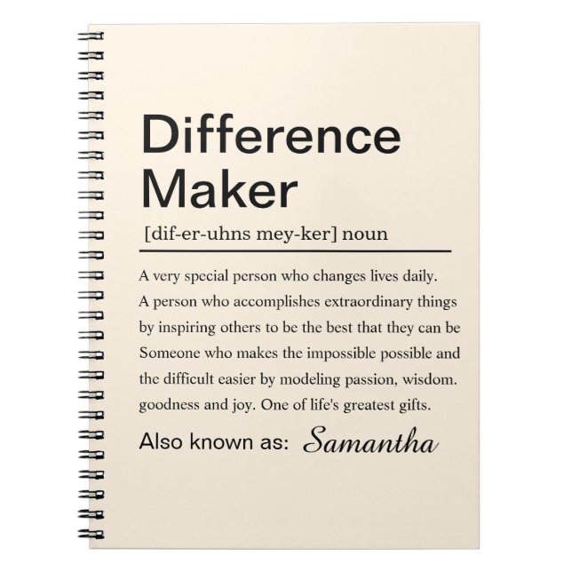 Caderno Espiral Personalized Difference Maker Definition Custom (Frente)