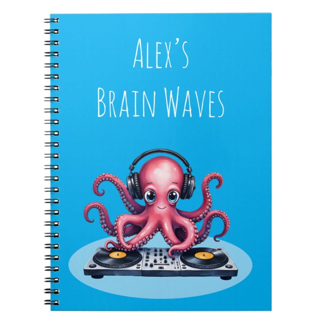 Caderno Espiral Personalized DJ Octopus Brain Waves Design (Frente)