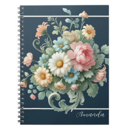 Caderno Espiral Personalized Elegant Botanical Floral Watercolor