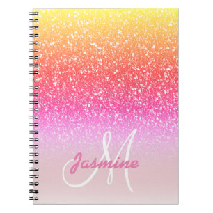 Caderno Espiral Personalized Girly Rainbow Glitter Sparkles Name