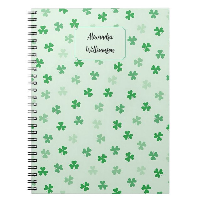 Caderno Espiral Personalized Green Clover Notebook | Minimal Lucky (Frente)