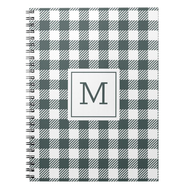 Caderno Espiral Personalized Green Gingham Plaid Monogram (Frente)