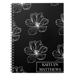 Caderno Espiral Personalized Minimal Black Floral with Name