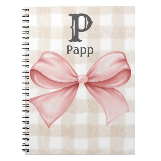 Caderno Espiral Personalized Monogrammed Gingham Coquette Bow (Frente)