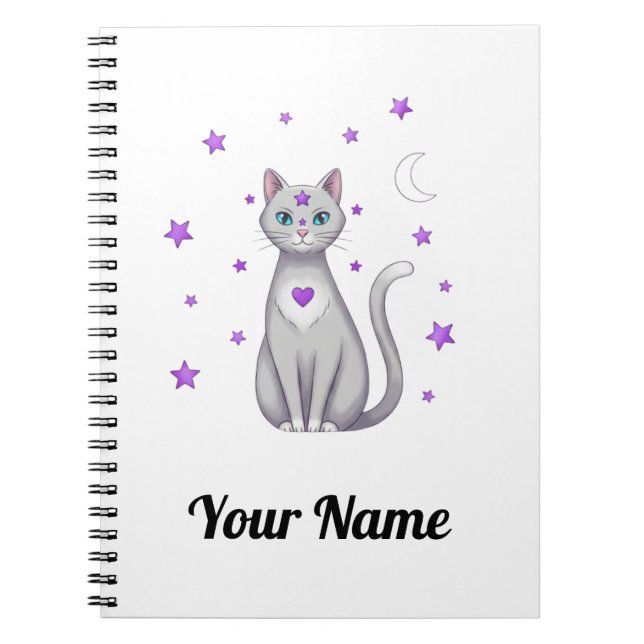 Caderno Espiral Personalized Mystic Gray Cat Notebook (Frente)