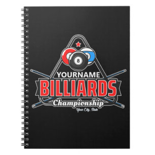 Caderno Espiral Personalized NAME Billiards 8 Ball Pool Cue Rack