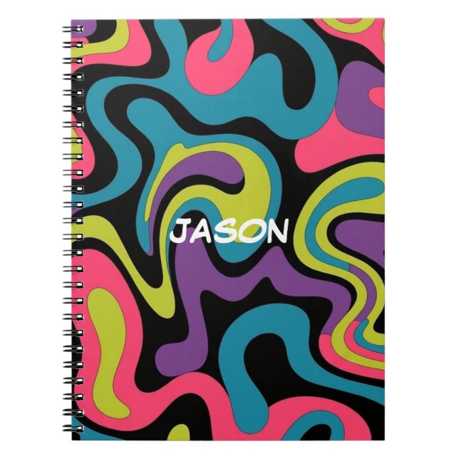 Caderno Espiral Personalized Neon Abstract Pattern — Retro Design (Frente)