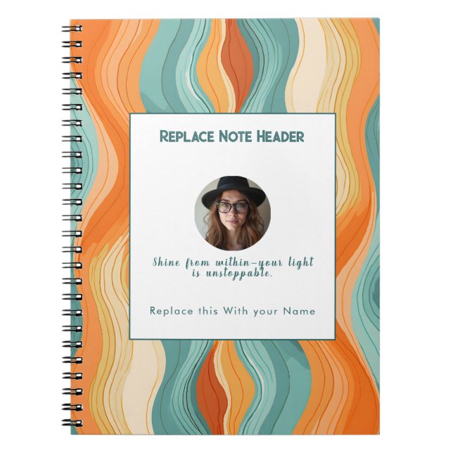 Caderno Espiral Personalized Orange and Teal Wave Patterned  (Frente)
