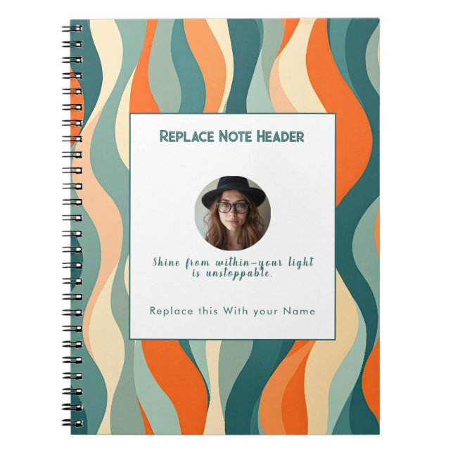 Caderno Espiral Personalized Orange and Teal Wave Patterned  (Frente)