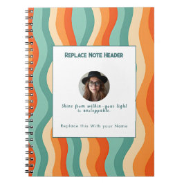 Caderno Espiral Personalized Orange and Teal Wave Patterned 