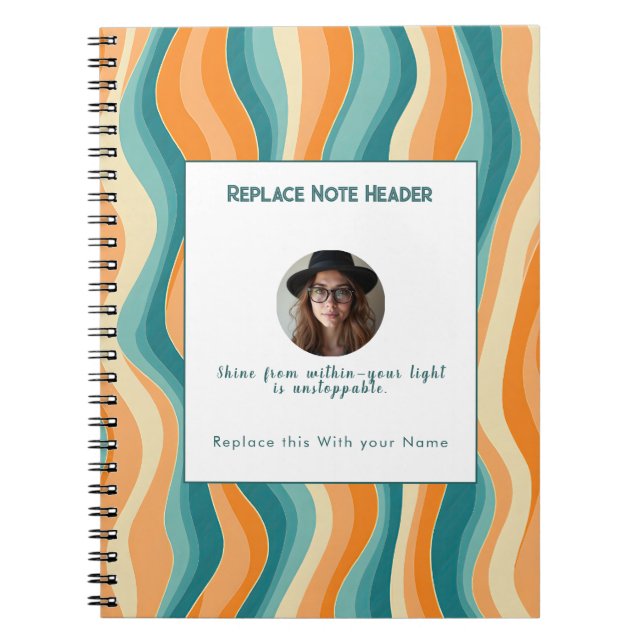 Caderno Espiral Personalized Orange and Teal Wave Patterned  (Frente)